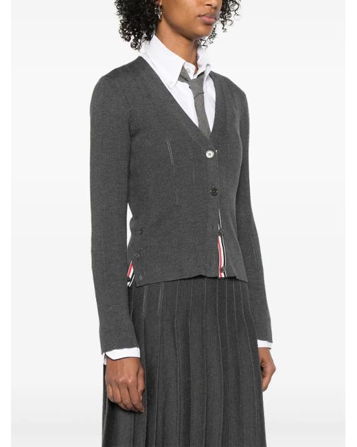 Thom Browne Gray Pointelle Ribbed Knit Cardigan