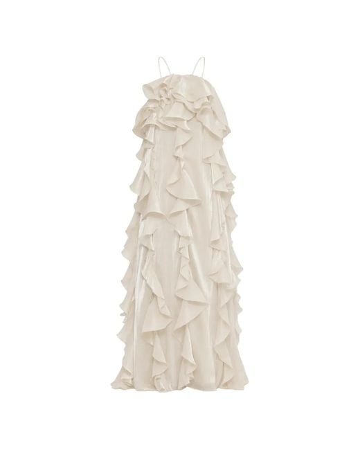 ACTUALEE White Ruffled Maxi Dress