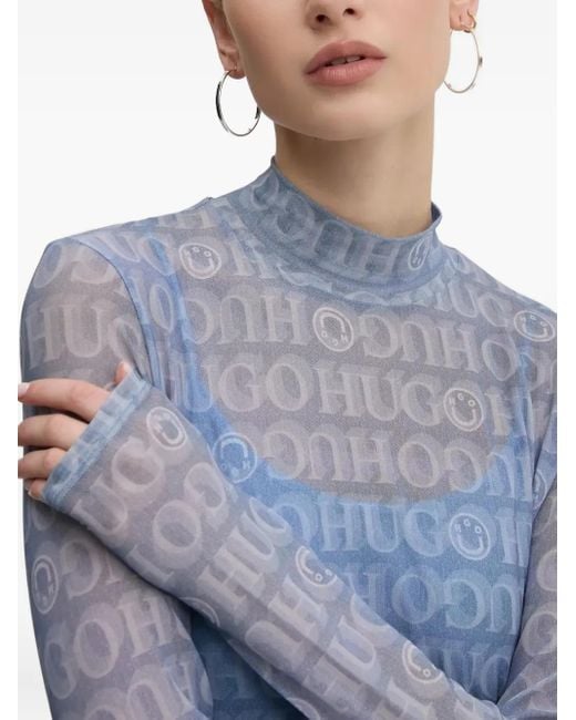 HUGO Blue All-Over Logo-Print Midi Dress