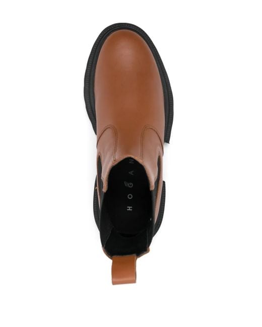 Hogan Brown Mini Leather Chelsea Ankle Boots