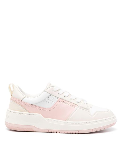 Ferragamo Dennis Leren Sneakers Met Vlakken in het Pink