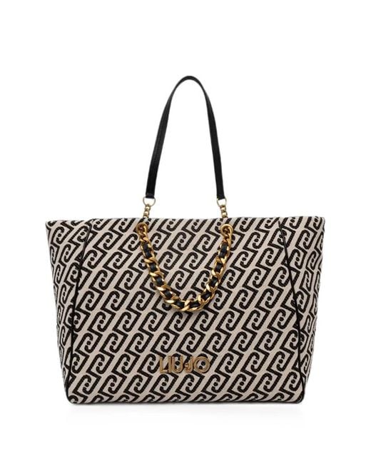 Liu Jo Black Large Jacquard Chain-Detail Tote Bag