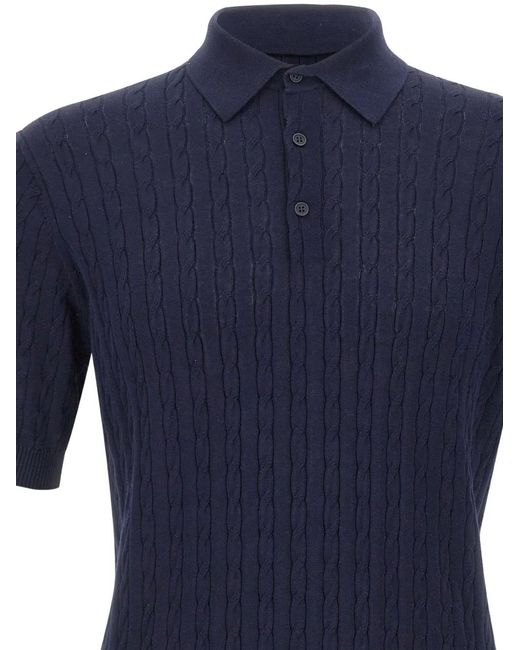 Kangra Blue Cable-Knit Ribbed Polo Shirt for men
