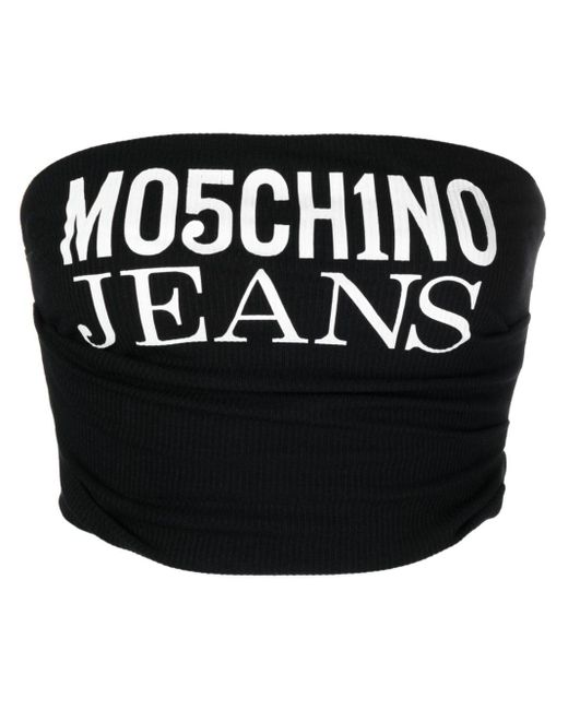 Moschino Black Logo-print Draped Cropped Top