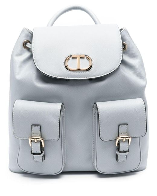 Twin Set Gray Logo-plaque Backpack