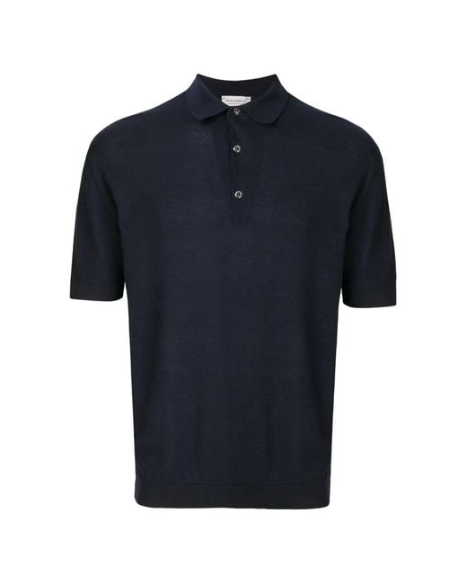 John Smedley Blue Isis Knit Polo Shirt for men