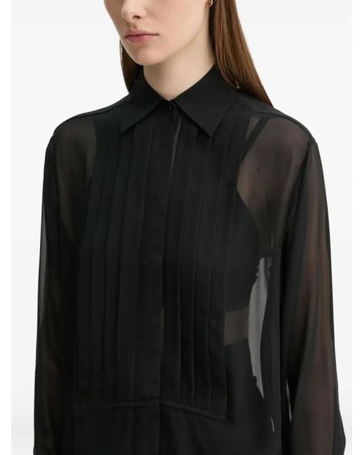 A.L.C. Black Pleated Sheer-Effect Blouse