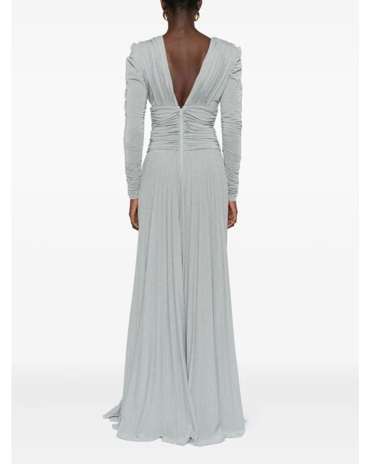 Elisabetta Franchi Vネック プリーツドレス Gray
