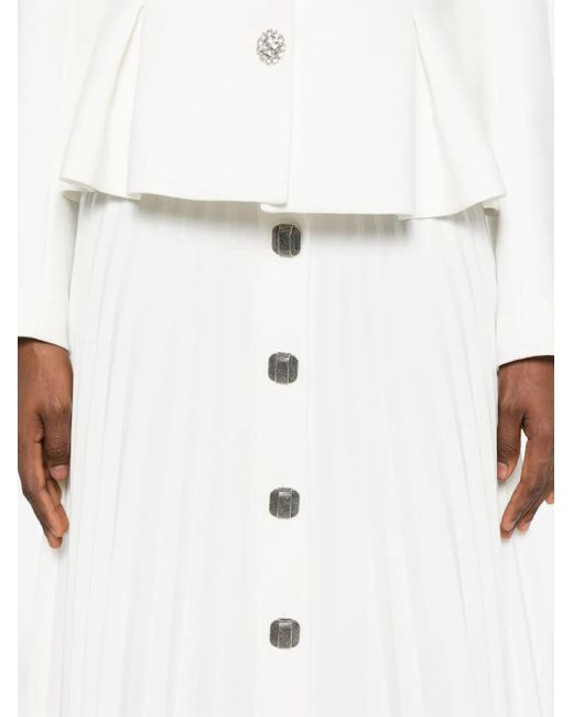 Nissa White Buttoned Pleated Midi Skirt