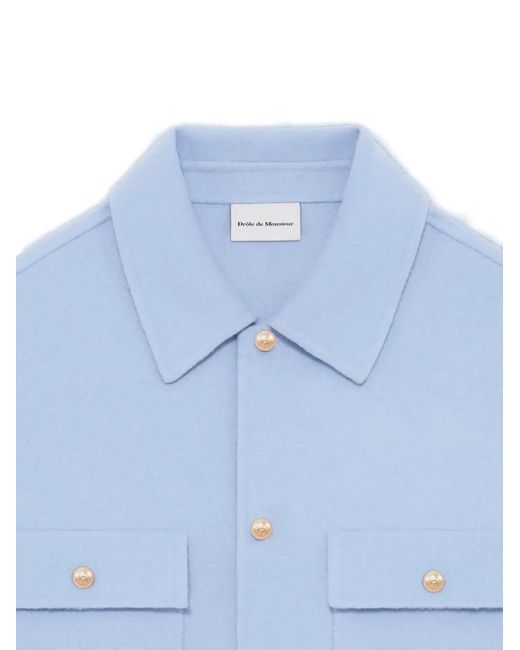 Drole de Monsieur Blue Button Chest-Pocket Shirt Jacket for men