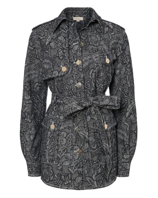 Temperley London Gray Floral-Print Belted Denim Jacket