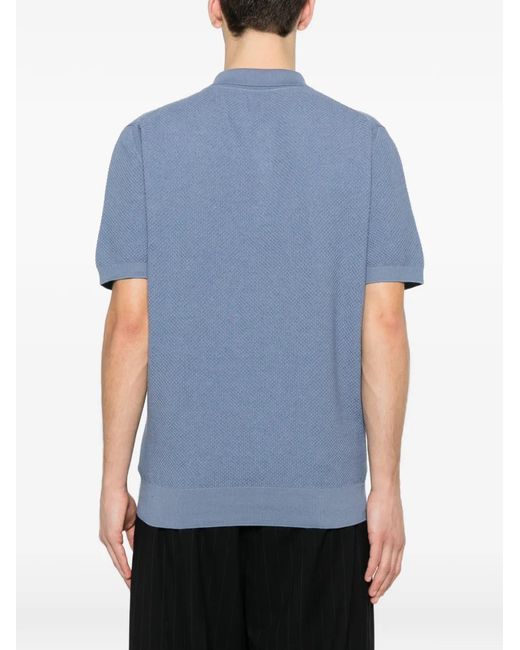 Canali Blue Button-Down Textured Polo Shirt for men