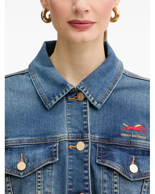 ARMANI EXCHANGE Blue Button Logo-Embroidered Jacket