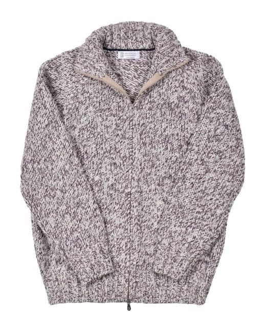 Brunello Cucinelli Gray Zip-Front Marl-Knit Cardigan for men