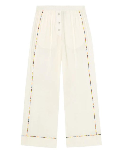 Ganni White Bestickte Hose mit Kordelzug