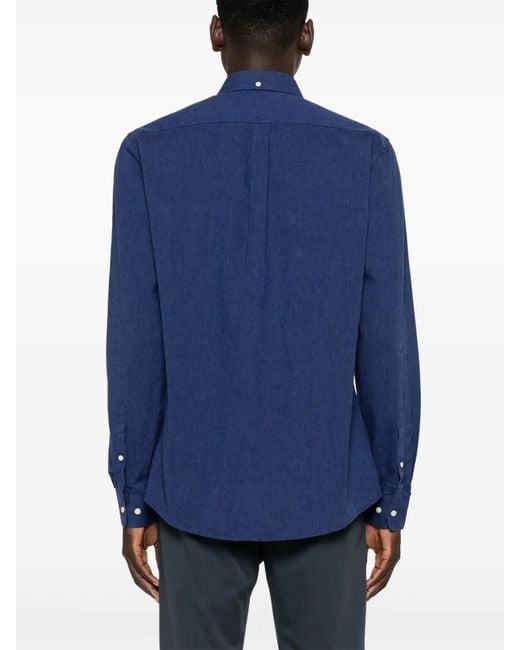 Barbour Blue Chest-Pocket Linen-Blend Shirt for men