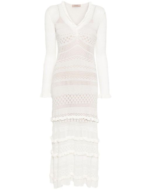Twin Set White Open-knit Maxi Dress