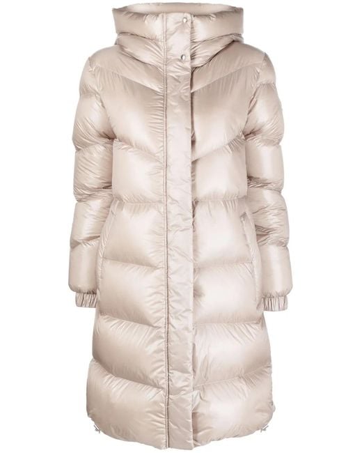Woolrich Natural Logo-Patch Padded Hooded Coat