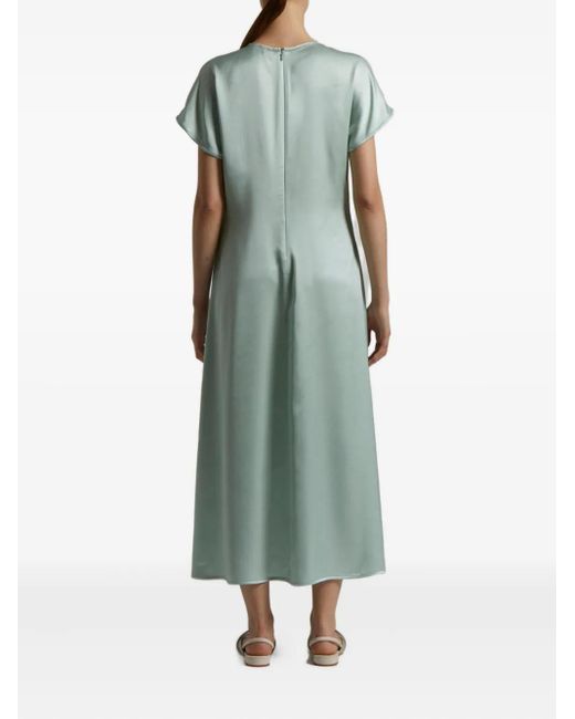Peserico Green Cap-Sleeve Satin Dress