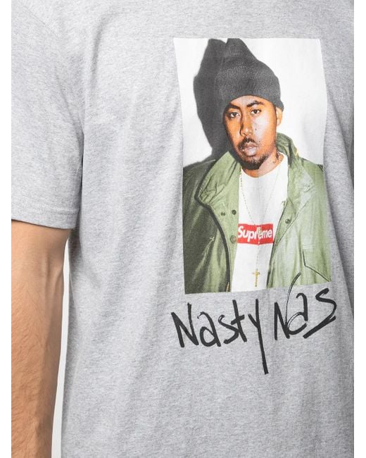 Supreme Gray Nasty Nas Print T-Shirt for men