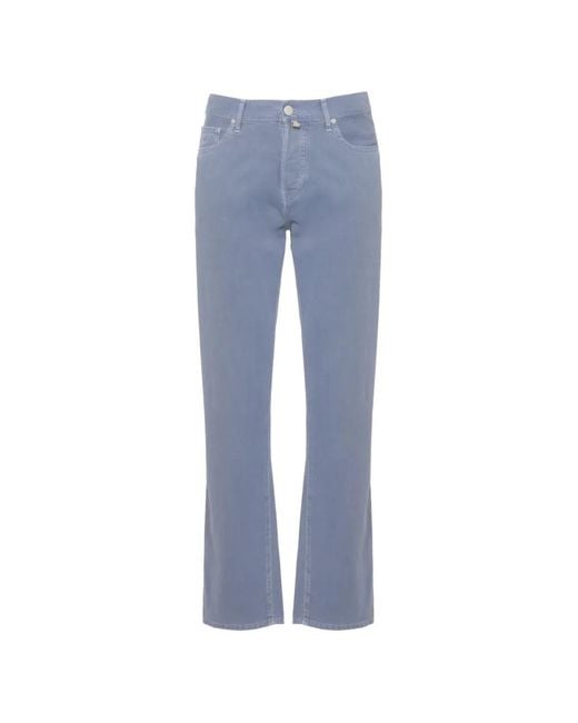 Jacob Cohen Blue Logo-Patch Straight-Leg Trousers for men