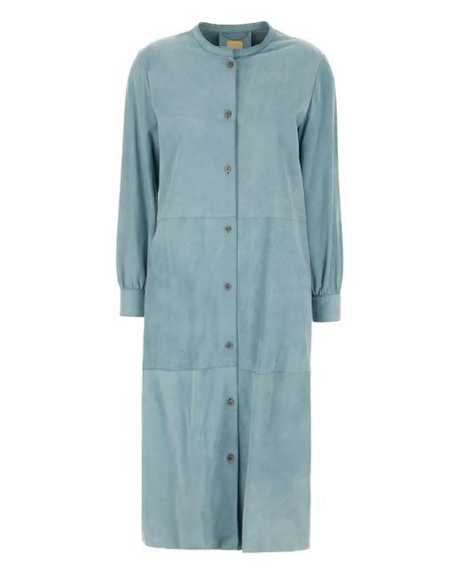 D'Amico Blue Button-Fastening Suede Coat