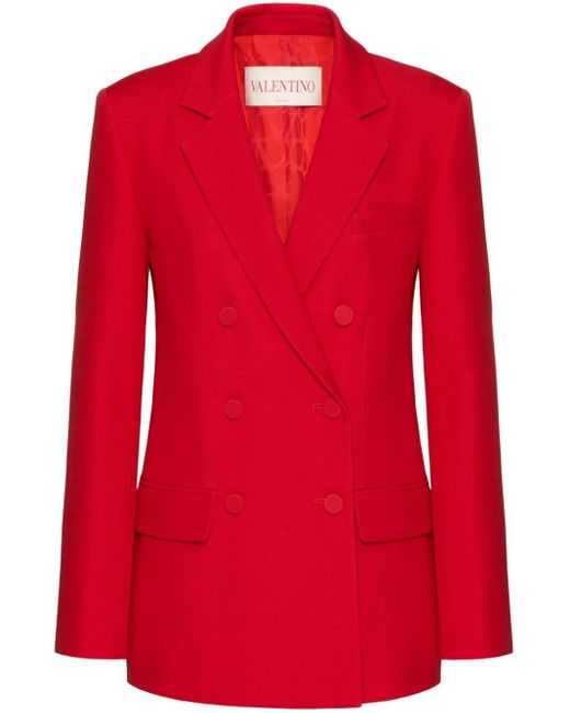 Valentino Garavani Red Crepe Couture Double-breasted Blazer