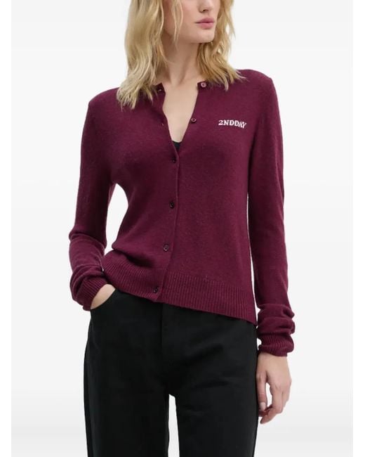 Day Birger et Mikkelsen Purple Logo-Intarsia Cardigan