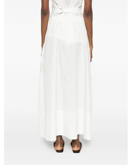 P.A.R.O.S.H. White Lace-Detail Midi Skirt