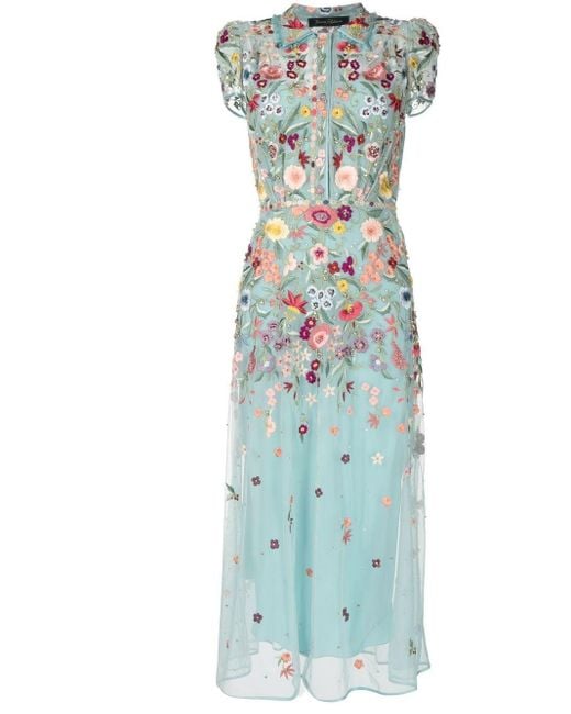 Jenny Packham Blue Petuwia Floral-embroidered Midi Dress