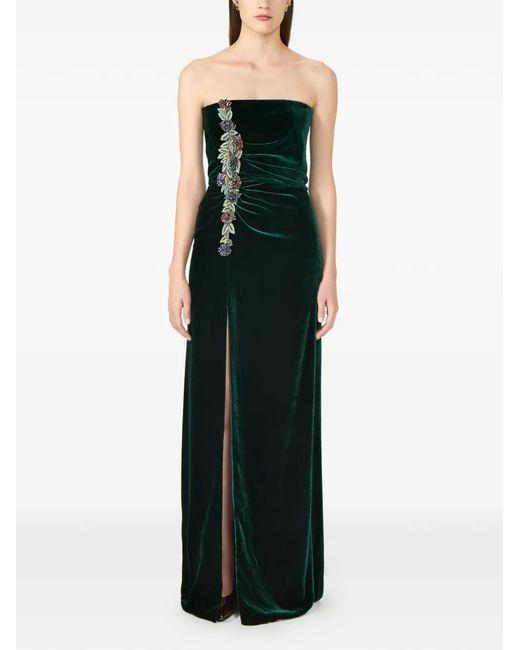 Costarellos Black Brisha Ruched Crystal-Detail Gown