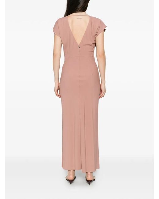 Patrizia Pepe Pink Robe Longue Volantée À Col V