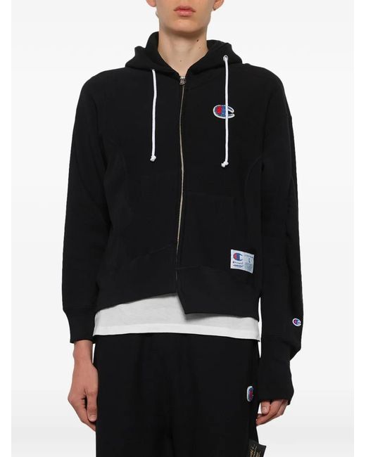 Undercover Black Asymmetric Logo-Patch Hoodie for men