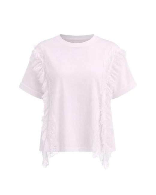 Marella Pink Lace-Trimmed Ruffled T-Shirt