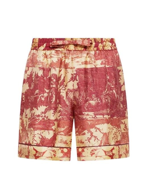 Pierre Louis Mascia Red Aloe Pastoral Print Elasticated Shorts