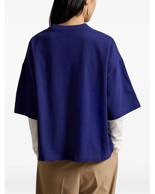 Polo Ralph Lauren Blue Logo-Print Drop-Shoulder T-Shirt