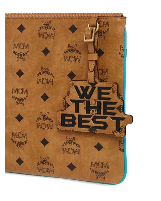 MCM Brown X We The Best Medium Visetos Logo-Print Pouch