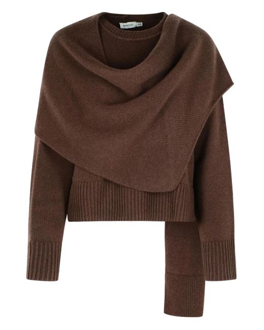 Jonathan Simkhai Brown Elson Ribbed Scarf-Panel Sweater