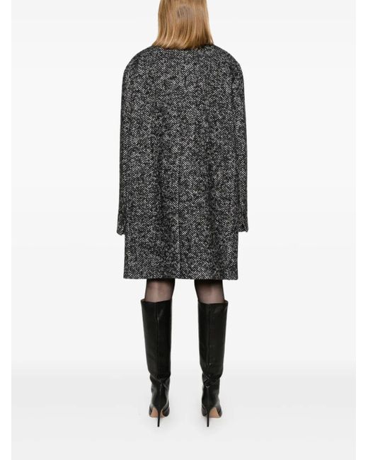 DSquared² Black Herringbone Wool Blend Coat