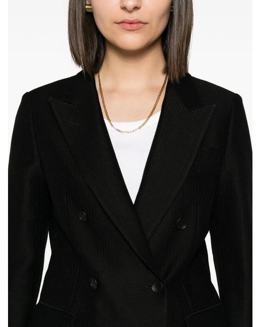 Tagliatore Black Textured Double-Breasted Blazer