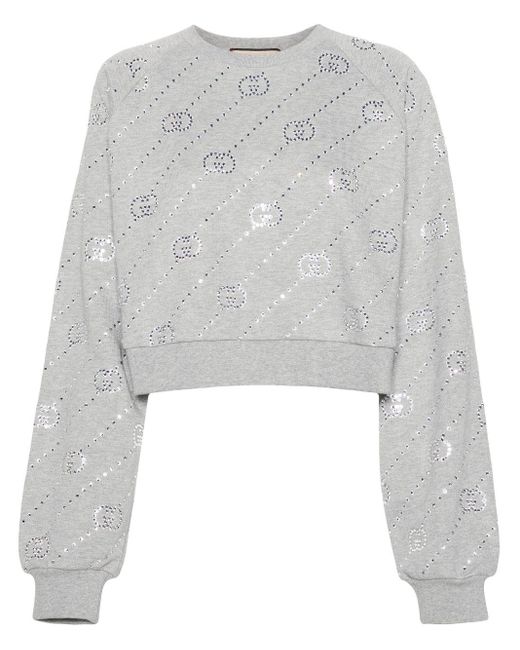 Gucci Gray Interlocking G Crystal-embellished Sweatshirt