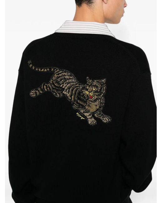 KENZO Black Beaded Tiger-Motif Cardigan for men