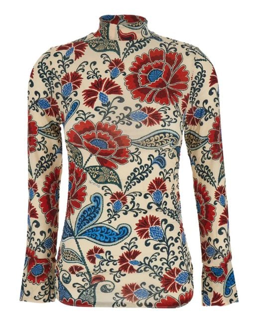 Farm Rio Red Francesca High-Neck Floral Blouse