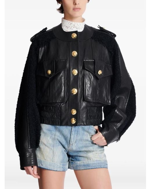 Veste Bomber À Empiècement En Tweed Balmain en coloris Black