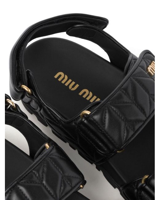 Miu Miu Black Sporty Matelassé Leather Sandals