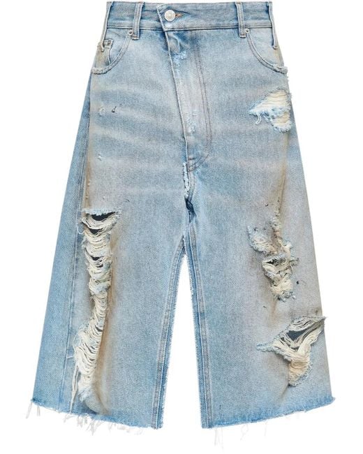 MM6 by Maison Margiela Blue Mid-Length Denim Skirt With Distressed Detailing