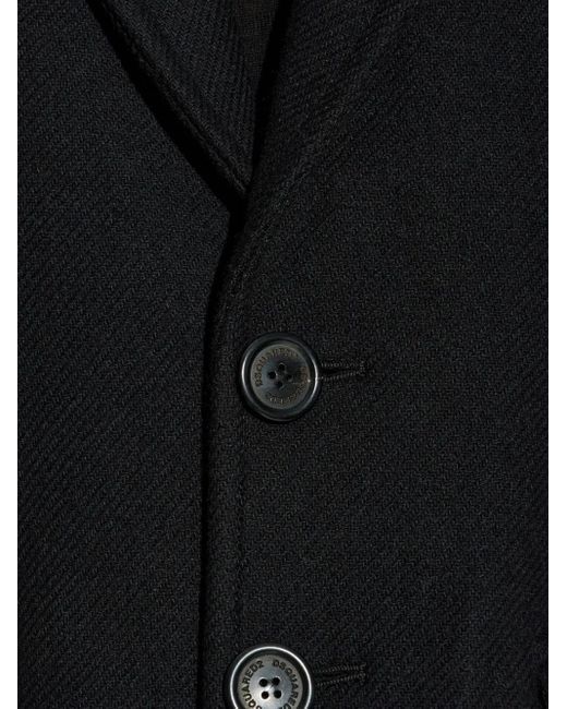 DSquared² Black Buttoned Wool-Blend Coat