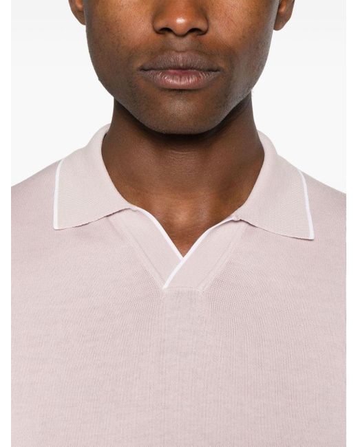 Canali Pink Fine-knit Polo Shirt for men