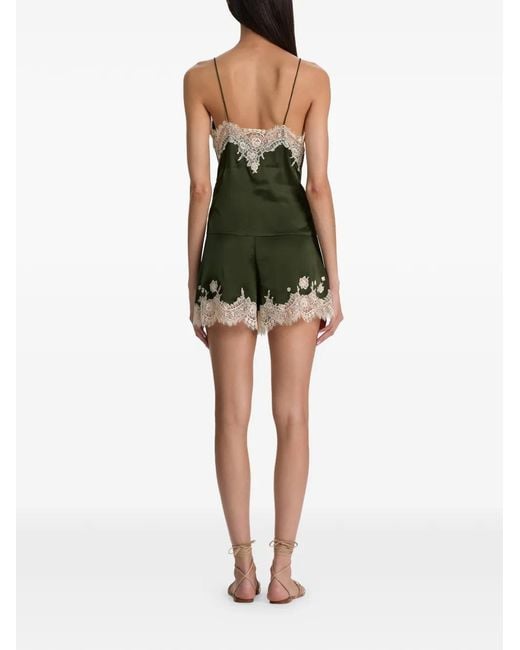 Alice + Olivia Green Lace-Trim Slip Top