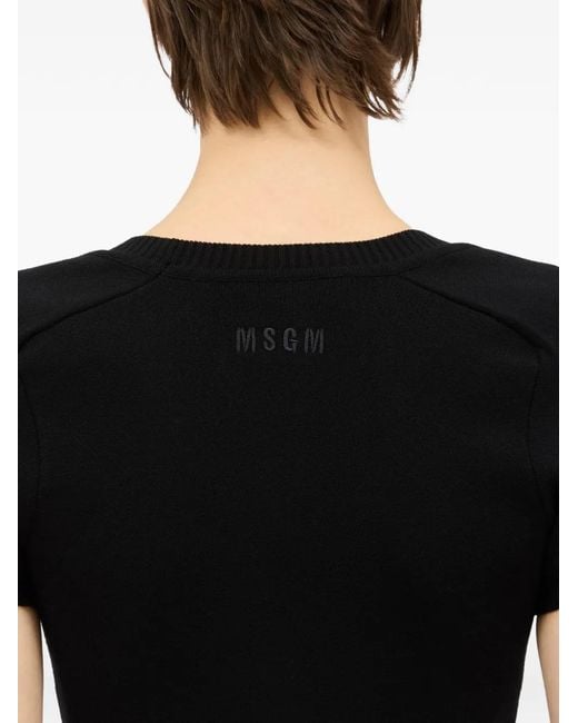 MSGM Black Studded-Embellished T-Shirt